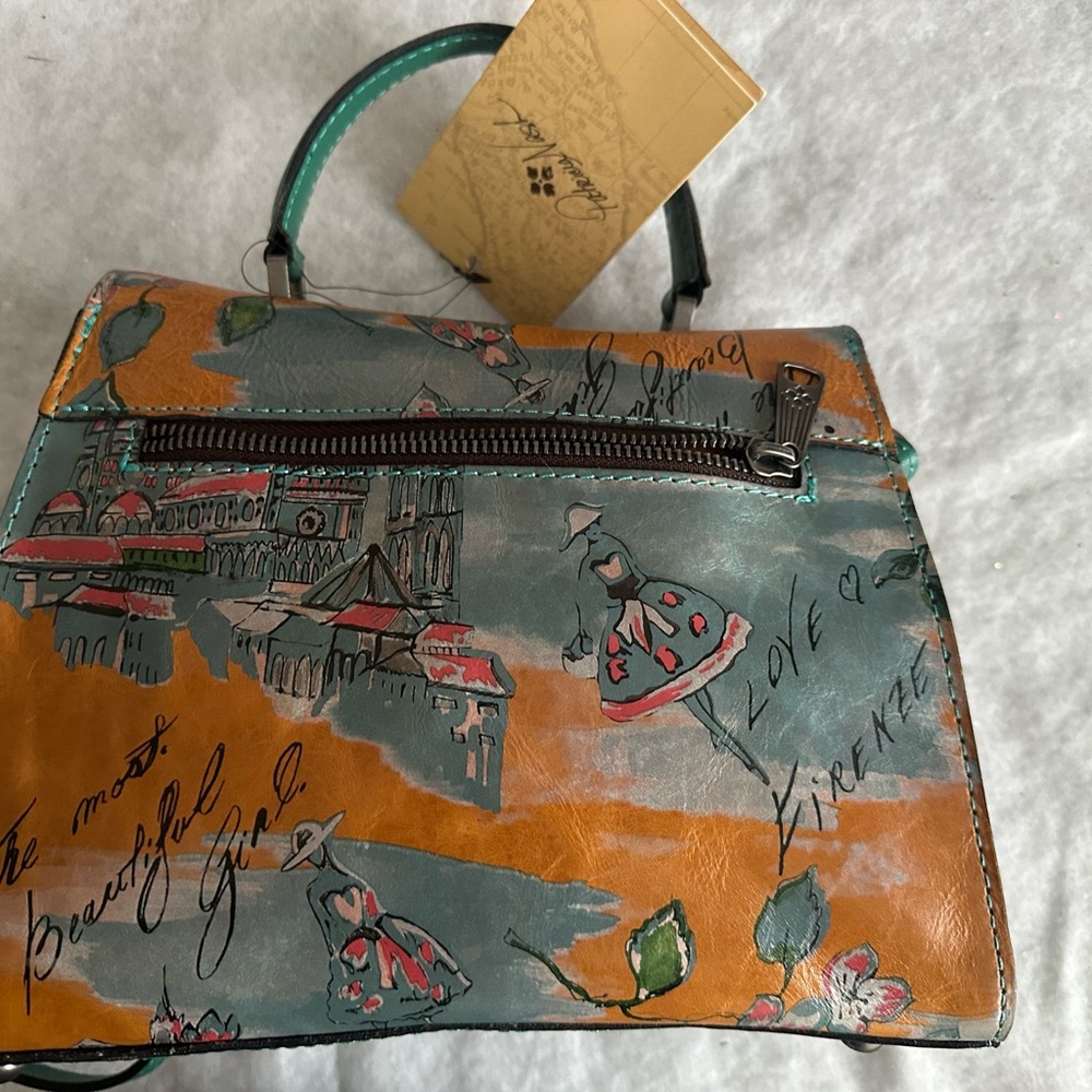 Brand new Patricia Nash Leather Floral Crossbody Bag with Green & Orange Accents - Picture 2 of 9